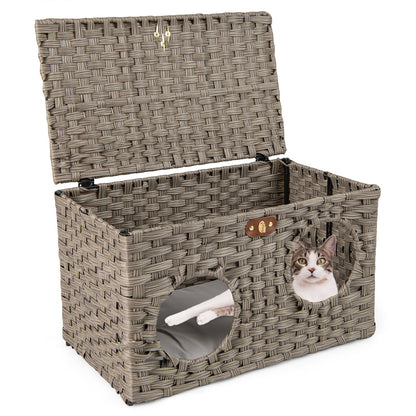 Foldable Cat Bed for Indoor Cats 60 cm x 35 cm x 35 cm Large Rattan Kitten Condo House-Grey