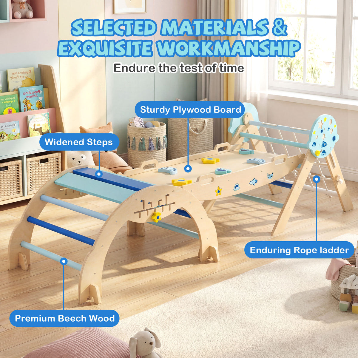 Foldable Climbing Toys with Arch and Climber for Toddlers-Blue
