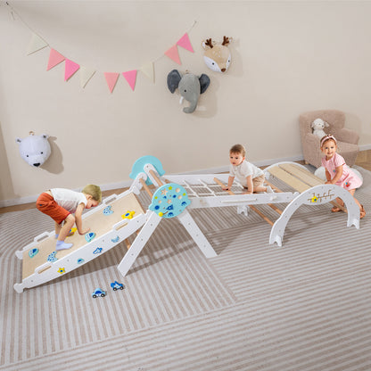 8-in-1 Foldable Climbing Toys with Ramp and Climbing Rope for Toddlers-White
