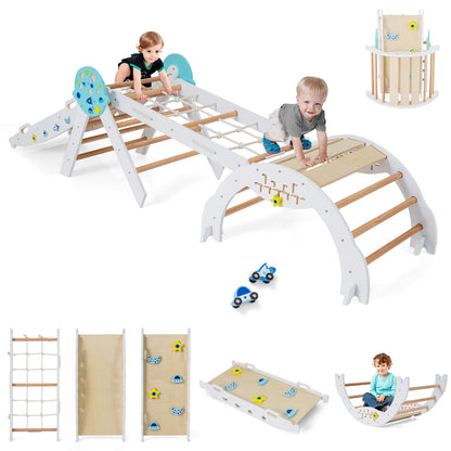 8-in-1 Foldable Climbing Toys with Ramp and Climbing Rope for Toddlers-White