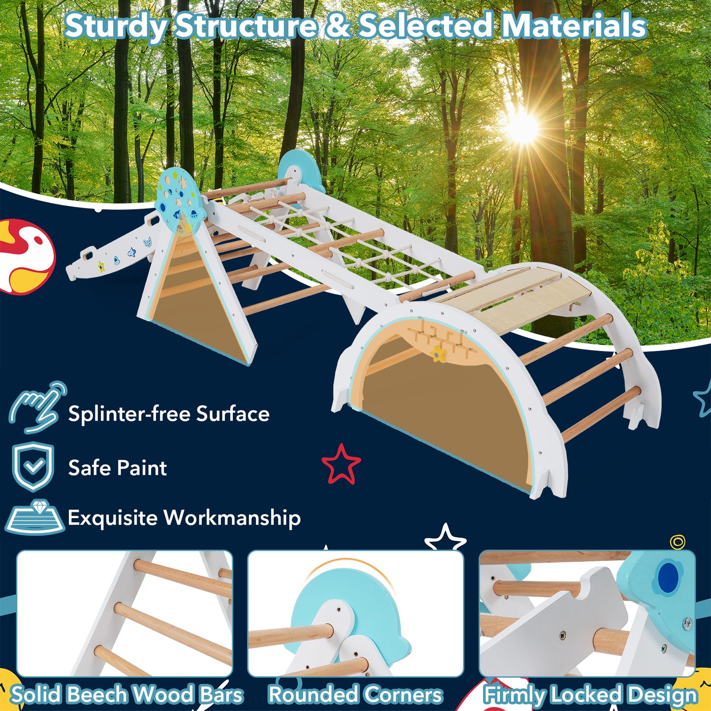 8-in-1 Foldable Climbing Toys with Ramp and Climbing Rope for Toddlers-White