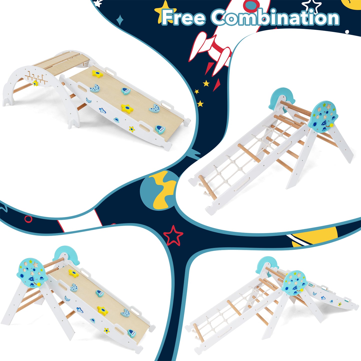 8-in-1 Foldable Climbing Toys with Ramp and Climbing Rope for Toddlers-White