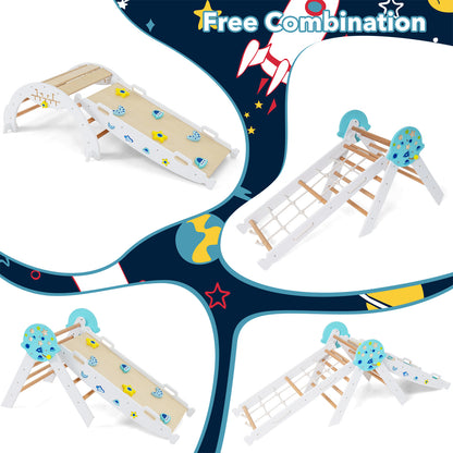 8-in-1 Foldable Climbing Toys with Ramp and Climbing Rope for Toddlers-White