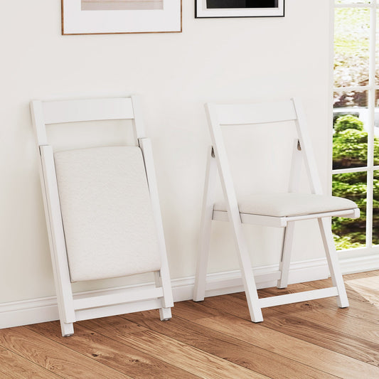 Foldable Dining Chair Set of 2 with Padded Seat and Curved Backrest-White
