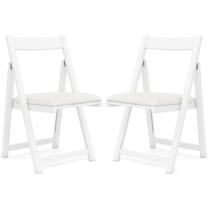 Foldable Dining Chair Set of 2 with Padded Seat and Curved Backrest-White