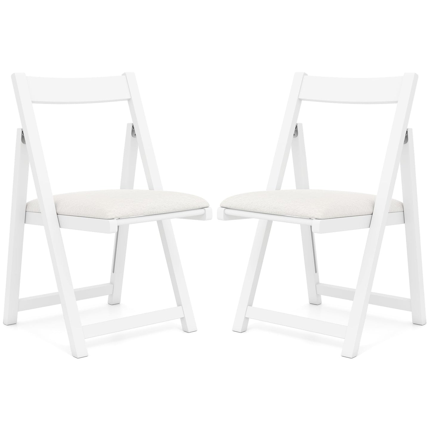 Foldable Dining Chair Set of 2 with Padded Seat and Curved Backrest-White