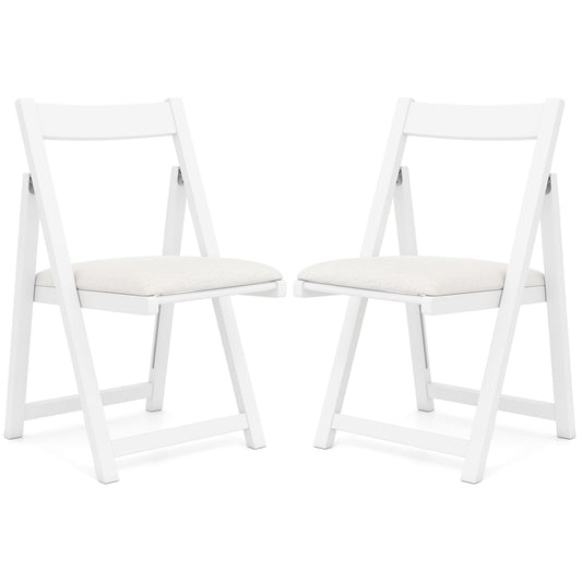 Foldable Dining Chair Set of 2 with Padded Seat and Curved Backrest-White