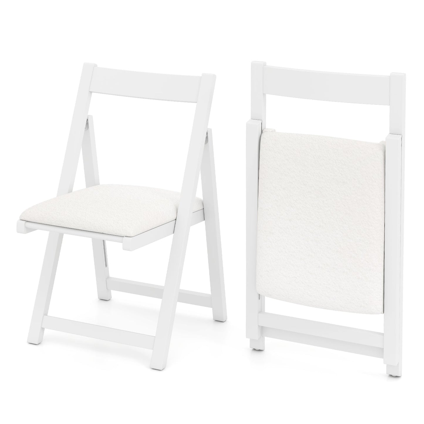 Foldable Dining Chair Set of 2 with Padded Seat and Curved Backrest-White