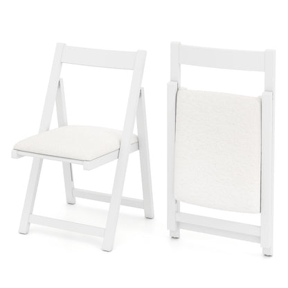 Foldable Dining Chair Set of 2 with Padded Seat and Curved Backrest-White