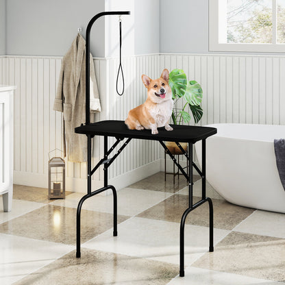 Foldable Dog Grooming Table with Height Adjustable Arms and Noose-Black