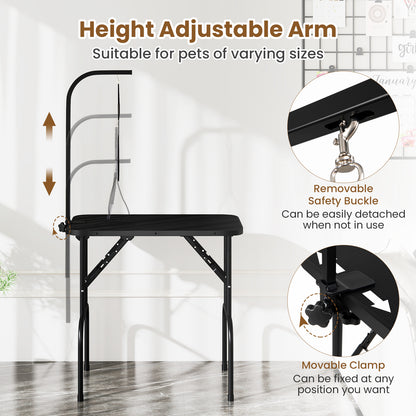 Foldable Dog Grooming Table with Height Adjustable Arms and Noose-Black
