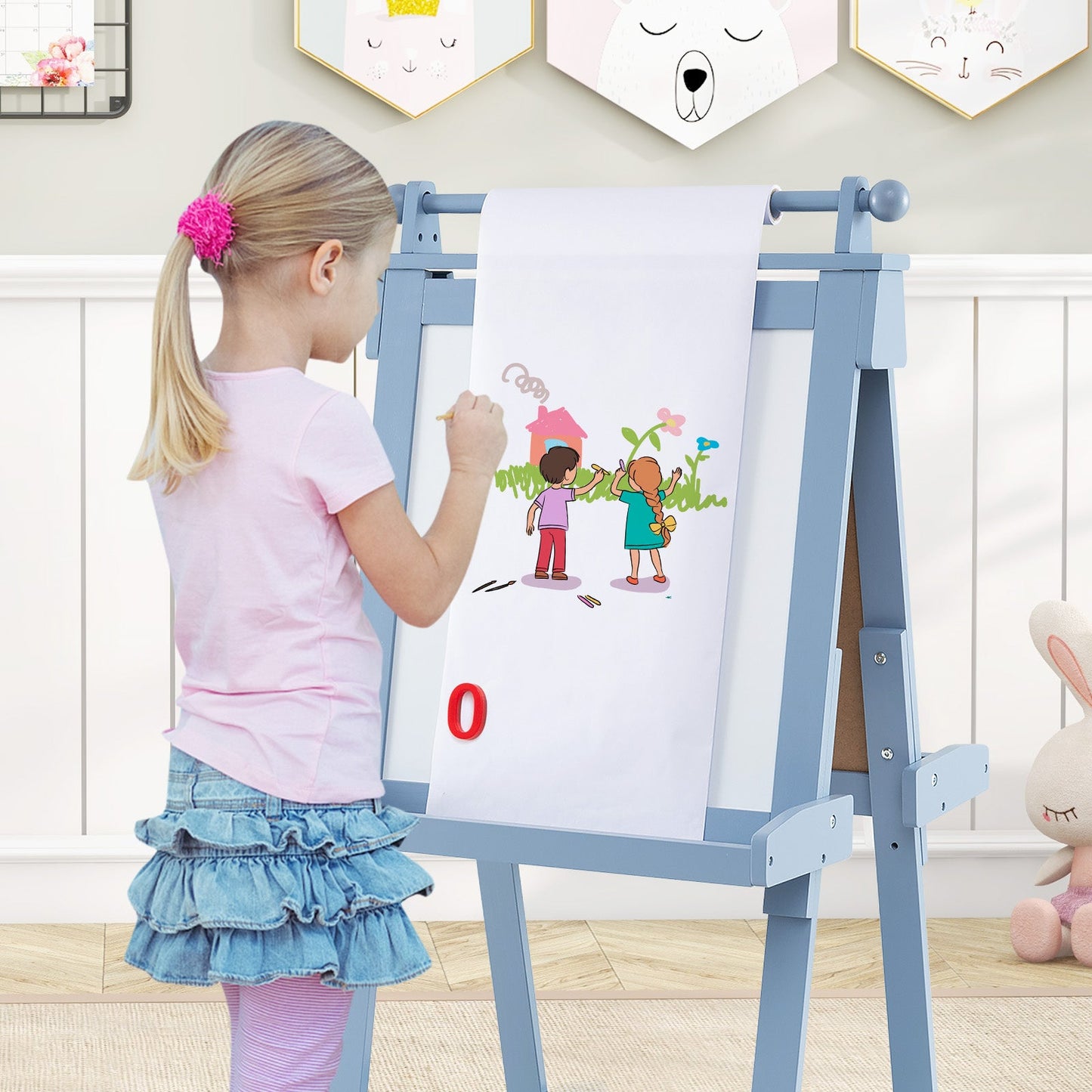 3-in-1 Double-sided Art Easel Foldable Easel for Kids-Blue