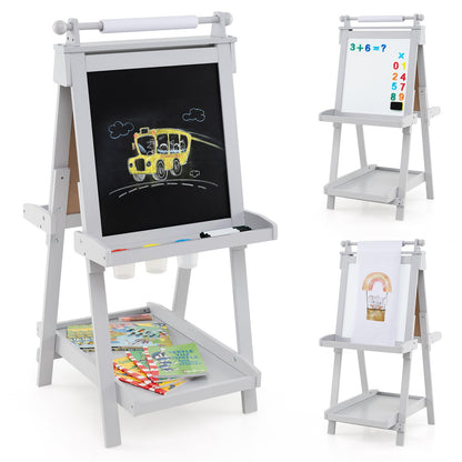 3-in-1 Double-sided Art Easel Foldable Easel for Kids-Grey