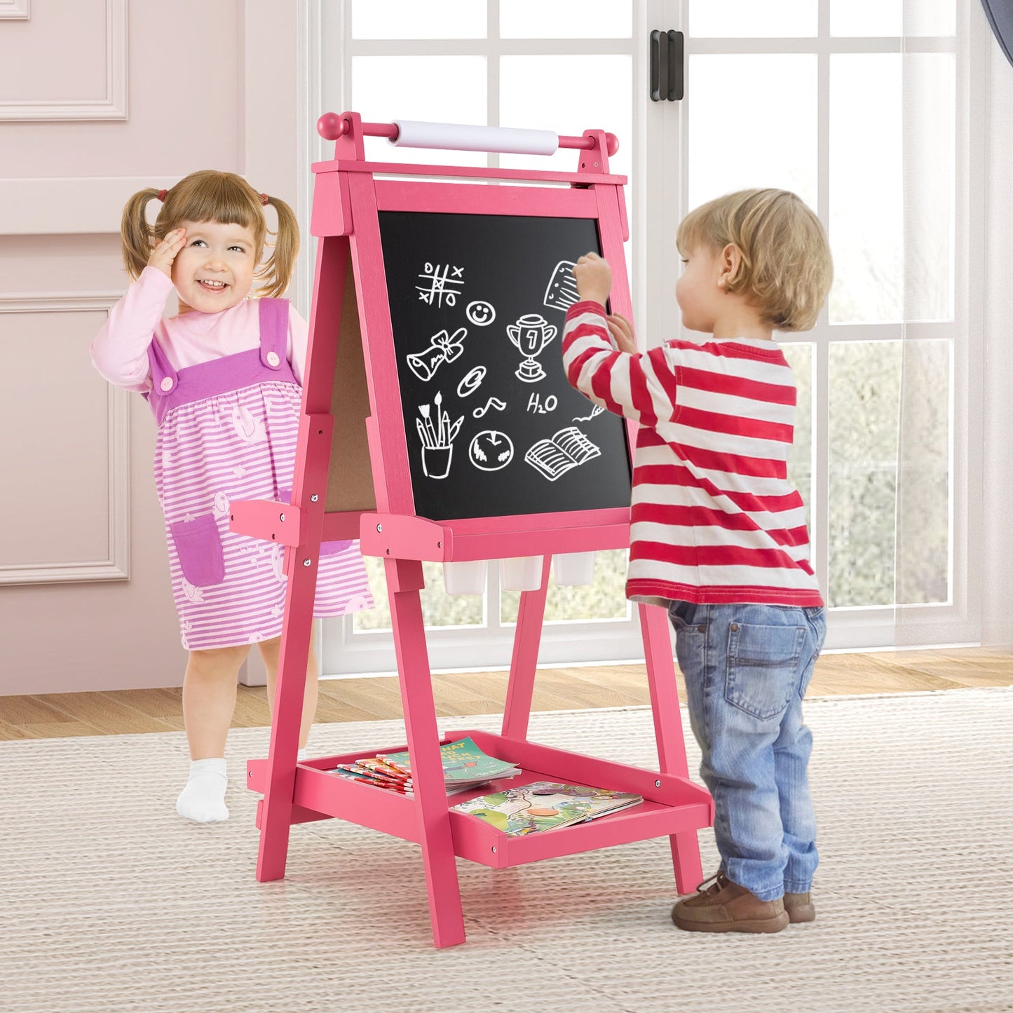 3-in-1 Double-sided Art Easel Foldable Easel for Kids-Pink