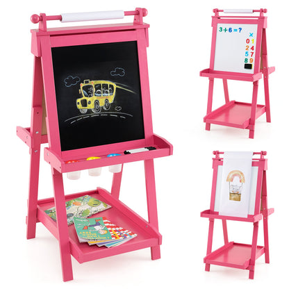 3-in-1 Double-sided Art Easel Foldable Easel for Kids-Pink