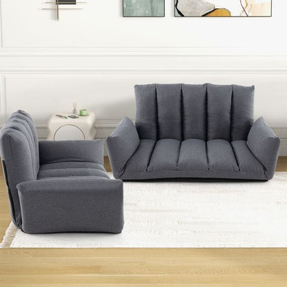 Foldable Floor Sofa with 5-Position Adjustable Backrest and Arms-Grey