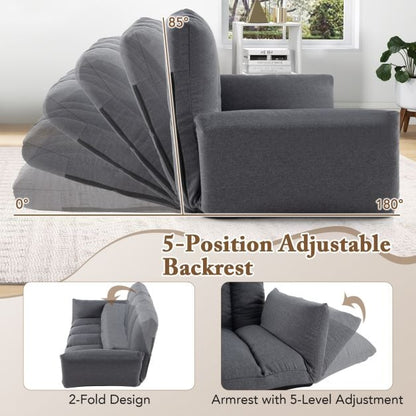 Foldable Floor Sofa with 5-Position Adjustable Backrest and Arms-Grey