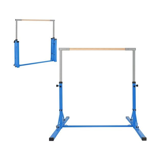 Foldable Gymnastics Bar for Kids Wobble Free Home Gym Equipment 136 x 172 x (90-150) cm Blue
