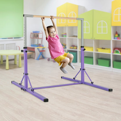 Kids Foldable Gymnastics Bar with 13 Adjustable Height-Purple