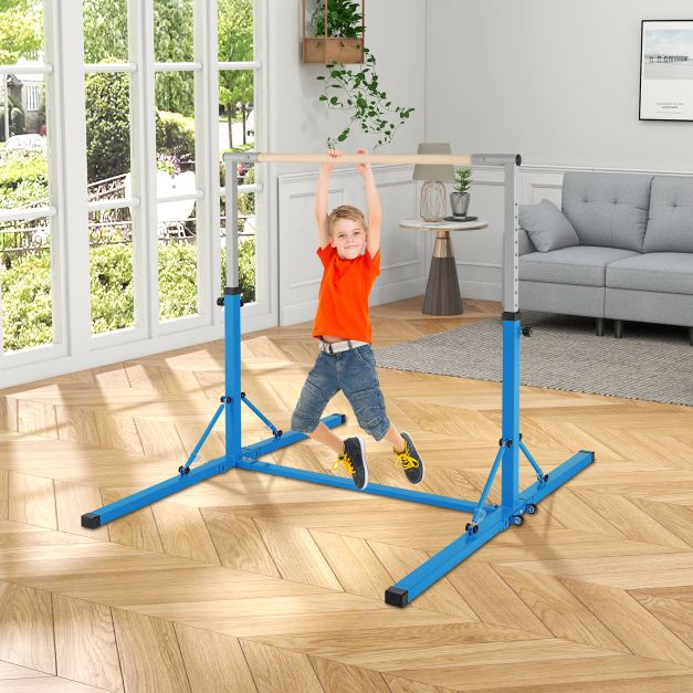 Foldable Gymnastics Bar for Kids Wobble Free Home Gym Equipment 136 x 172 x (90-150) cm Blue