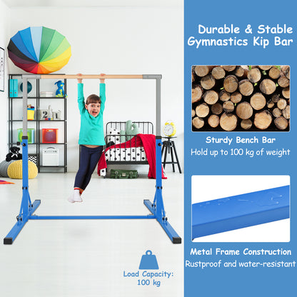 Kids Foldable Gymnastics Bar with 13 Adjustable Height-Blue
