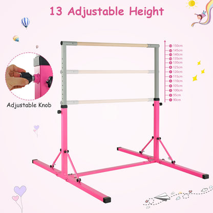 Kids Foldable Gymnastics Bar with 13 Adjustable Height-Pink