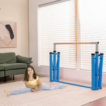 Kids Foldable Gymnastics Bar with 13 Adjustable Height-Blue