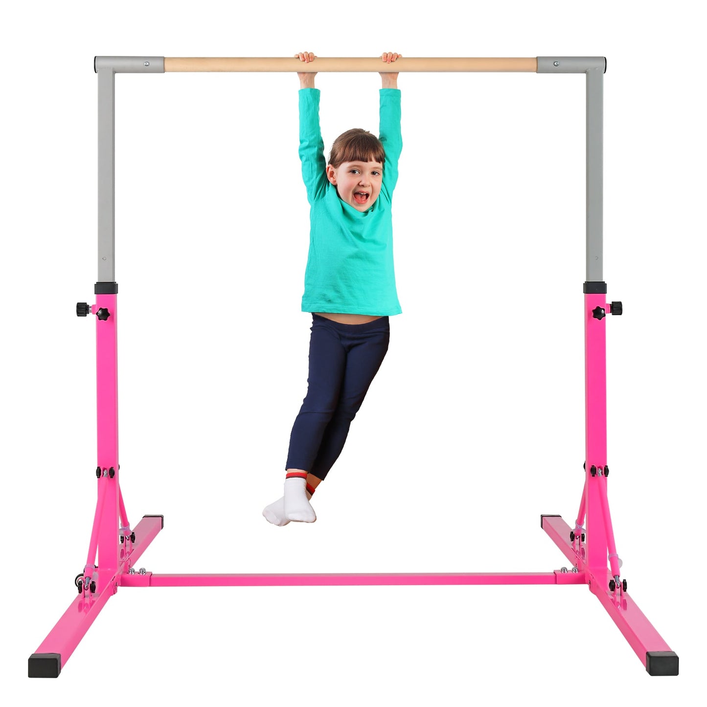 Kids Foldable Gymnastics Bar with 13 Adjustable Height-Pink