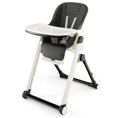 Foldable High Chair with Recline Backrest and Adjustable Height-Dark Grey