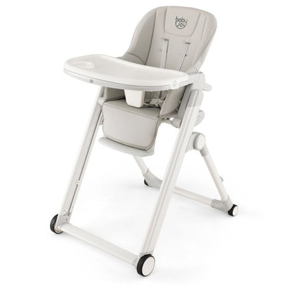 Foldable High Chair with Recline Backrest and Adjustable Height-Light Grey