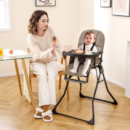 Foldable Baby High Chair with Removable Adjustable Tray-Coffee