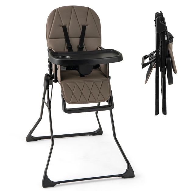 Foldable Baby High Chair with Removable Adjustable Tray-Coffee