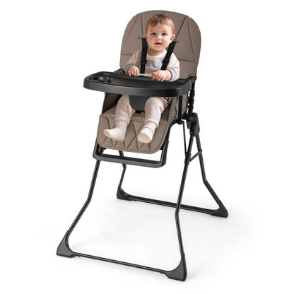 Foldable Baby High Chair with Removable Adjustable Tray-Coffee