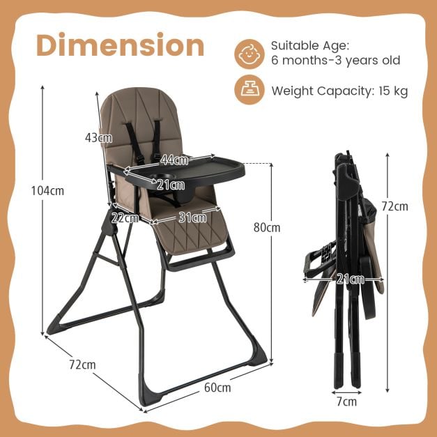 Foldable Baby High Chair with Removable Adjustable Tray-Coffee