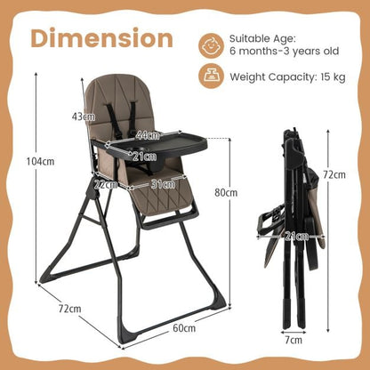 Foldable Baby High Chair with Removable Adjustable Tray-Coffee