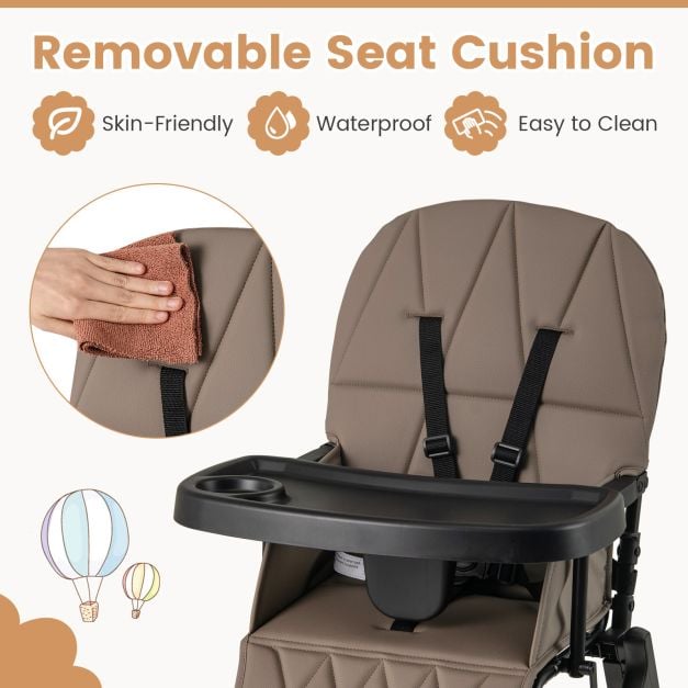 Foldable Baby High Chair with Removable Adjustable Tray-Coffee