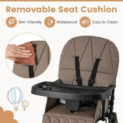 Foldable Baby High Chair with Removable Adjustable Tray-Coffee