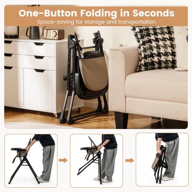 Foldable Baby High Chair with Removable Adjustable Tray-Coffee