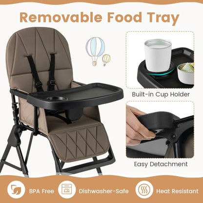 Foldable Baby High Chair with Removable Adjustable Tray-Coffee