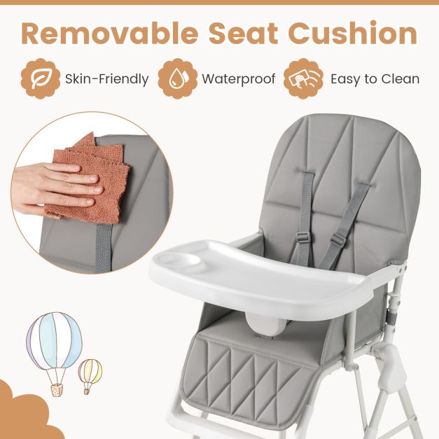 Foldable Baby High Chair with Removable Adjustable Tray-Grey