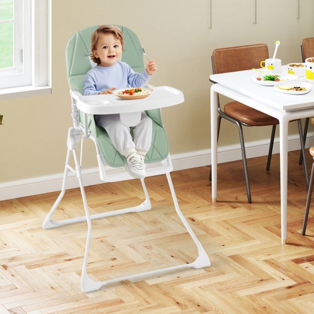 Foldable Baby High Chair with Removable Adjustable Tray-Green