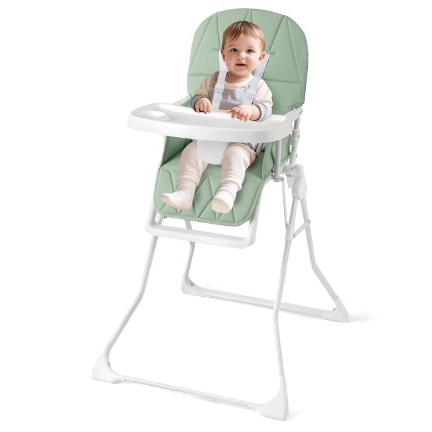 Foldable Baby High Chair with Removable Adjustable Tray-Green