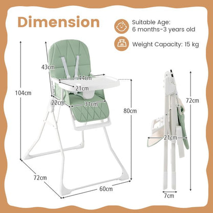 Foldable Baby High Chair with Removable Adjustable Tray-Green