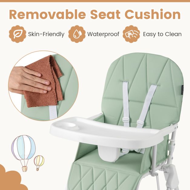 Foldable Baby High Chair with Removable Adjustable Tray-Green