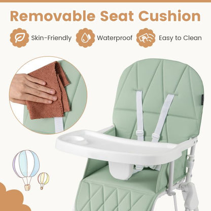 Foldable Baby High Chair with Removable Adjustable Tray-Green