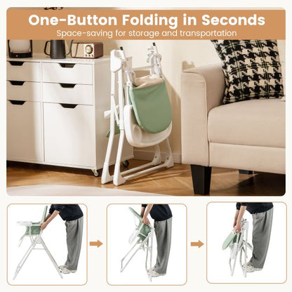 Foldable Baby High Chair with Removable Adjustable Tray-Green