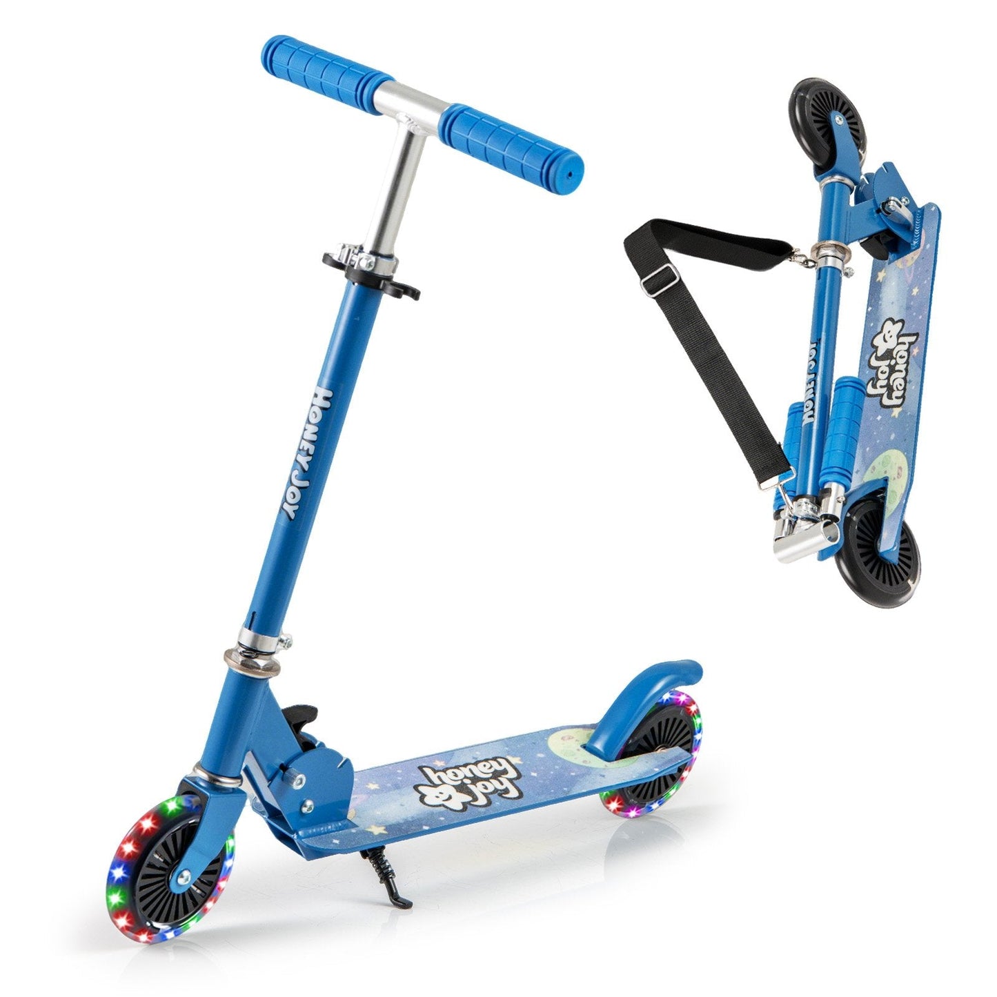 Foldable Kids Scooter Adjustable with Lighted Wheels and Kickstand-Blue