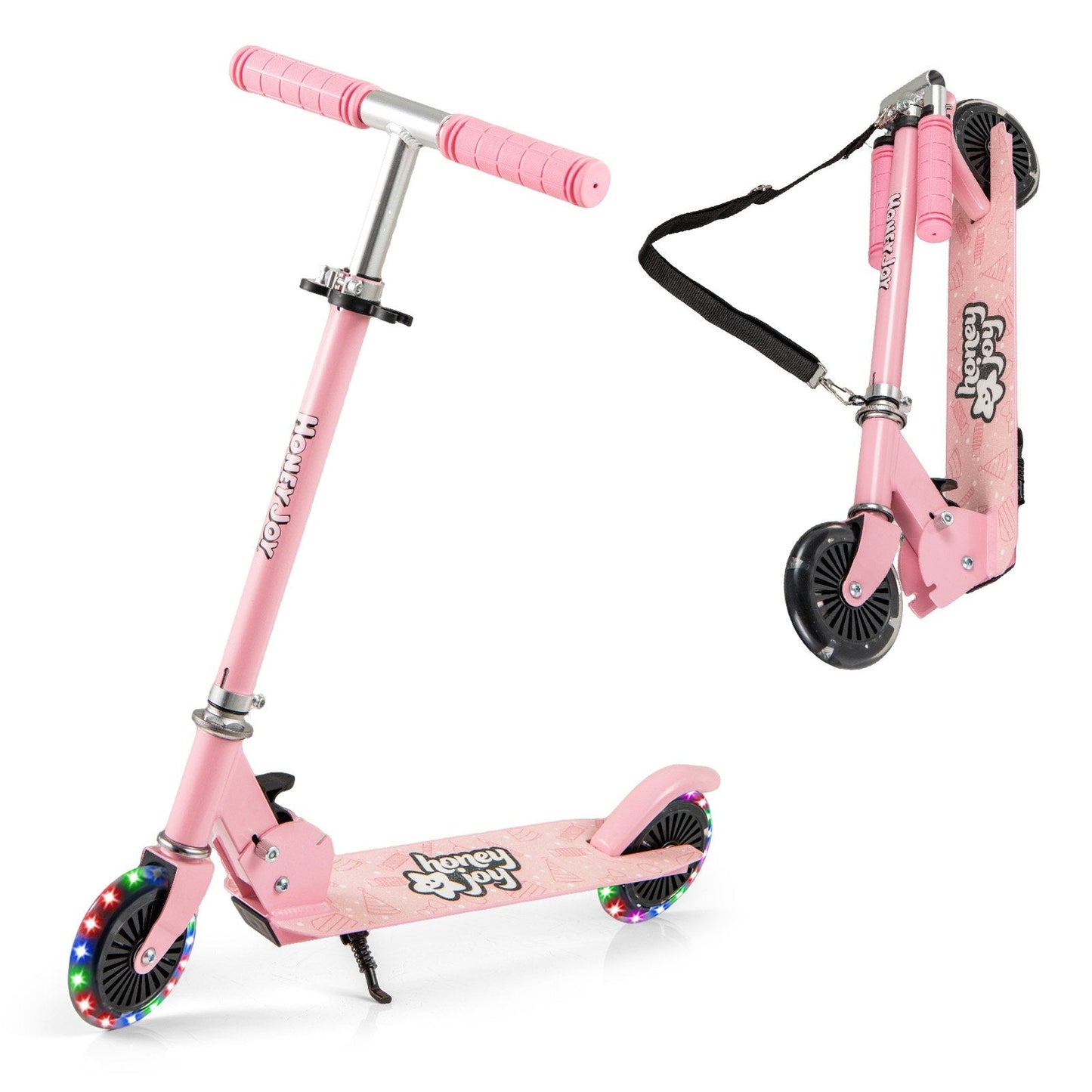 Foldable Kids Scooter Adjustable with Lighted Wheels and Kickstand-Pink