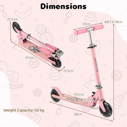 Foldable Kids Scooter Adjustable with Lighted Wheels and Kickstand-Pink