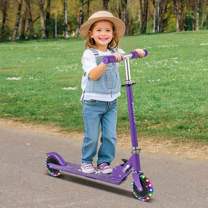 Foldable Kids Scooter Adjustable with Lighted Wheels and Kickstand-Purple